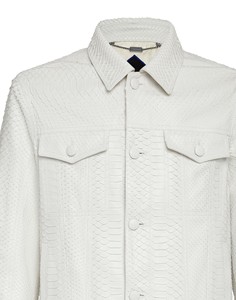 Wholesale Men's <b>White</b> Premium Genuine Cowhide Leather Python Embossed Racer <b>Jacket</b> Sample Service Customization - Product Image 5
