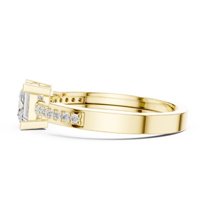 Bague de fiançailles en or jaune avec diamant de laboratoire taille princesse et accents pavé pour femme, alliance solitaire moderne, cadeau - Product Image 2
