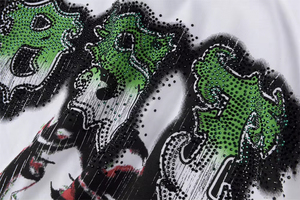 Summer Men's Blank Design High Street Style O-Neck Short Sleeve Pure Cotton T-<b>shirt</b> with Rhinestone Print 300g Knitted Fabric - Product Image 6