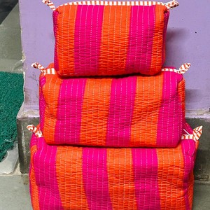 Bohemian Striped Cosmetic Organizer Toiletry bag <b>Makeup</b> Bag Multi Function No Zipper Large Capacity Pink Orange - Product Image 5