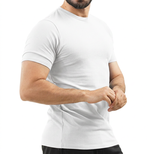 T-shirt à manches courtes pour homme, coupe ajustée, séchage rapide, couleur unie, col rond, jersey, vêtements décontractés, bleu - Product Image 3