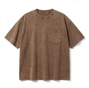 Men's Short Sleeve O-Neck Solid Gray Polyester Jersey Casual <b>T</b>-<b>Shirt</b> Oversized Fit Washed Knitted <b>Pocket</b> Front Breathable - Product Image 3