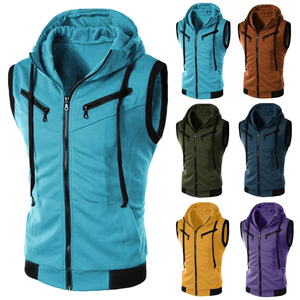 <b>Men's</b> <b>Sleeveless</b> Hooded Vest Solid Color Fleece Windproof Casual Autumn Wear - Product Image 5