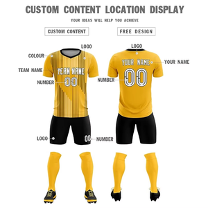Maillot de football personnalisé pour homme, jaune et noir rayé, col en V, manches courtes, impression sublimée, évacuation de l'humidité, coupe athlétique - Product Image 2
