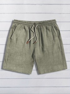 Pantalones cortos tipo bermuda para hombre, transpirables, con cordón ajustable, tejido sólido, hasta la rodilla, holgados, informales, de Bangladesh, para primavera/verano. - Product Image 3