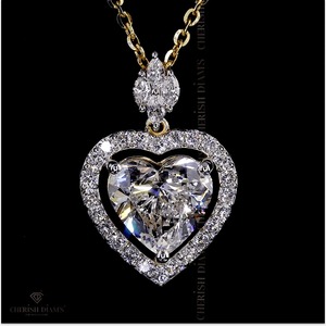 Collar con Colgante de Diamante Cultivado en Laboratorio con Forma de Corazón y Cadena de Eslabones en Oro Amarillo de 18K para Compromiso Femenino - Product Image 3