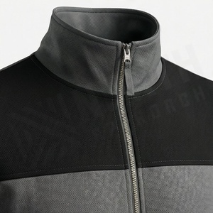 Survêtement gris pour homme avec blocs de couleur, fermeture éclair intégrale, col montant, vêtements de sport décontractés avec poches latérales, respirant, en polyester et coton, pour l'automne - Product Image 4