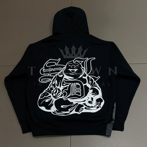 เสื้อฮู้ดดี้ผู้ชายสำหรับฤดูหนาวแบบหนา  ปักโลโก้ด้วยคริสตัลสีแดง  ทรงโอเวอร์ไซส์ ไหล่ตก สไตล์สตรีทแวร์ 100% - Product Image 2