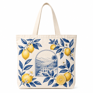 Custom Print Cotton Canvas <b>Tote</b> Bag Reusable Shopping Bag Lemon Pattern Beach Party Long Handle Carryall for Grocery <b>Travel</b> - Product Image 2