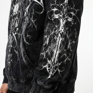 Black Washed Zip <b>Hoodie</b> French Terry Streetwear Breathable <b>Gothic</b> Customized Design High Quality 350grams Unisex Custom Front - Product Image 5