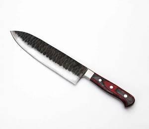 Couteau de chef à lame fixe en acier carbone forgé à la main, personnalisé OEM, avec manche en Pakkawood laminé rouge et noir profilé (DIY) - Product Image 5