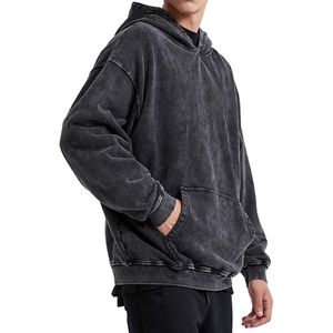 Vintage <b>Acid</b> Wash Pullover Hoodie Men Streetwear Boxy Fit <b>Drop</b> Shoulder Distressed Soft Cotton Heavyweight Top - Product Image 4