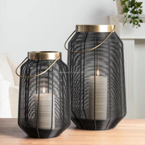 Portavelas de Pilar negro y dorado, farol para decoración del hogar, linternas de Metal, artesanías de Metal, decoración de jardín de Navidad, juego de portavelas - Product Image 6