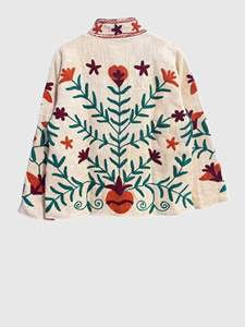 Veste en coton brodée à la main à motifs floraux, manches longues, col mandarin, grande taille, style chic prairie pour femmes, printemps - Product Image 2