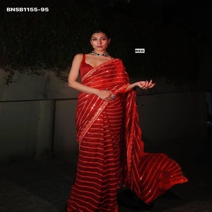 Bollywood Design Modern Style Georgette with 5mm Sequins Embroidered <b>Saree</b>- Silk <b>Blouse</b> Collection Wholesale Supply - Product Image 1