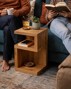 Meuble de chambre à coucher moderne minimaliste de luxe, respectueux de l'environnement, en bois de manguier, avec tiroirs en forme de S, courbes naturelles, table de chevet fermée royale - Product Image 4