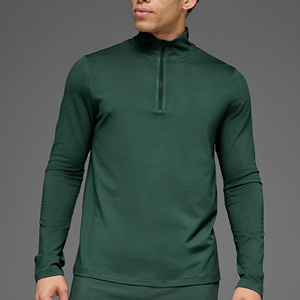 Men's Green Long Sleeve High Collar Half Zip Fleece Quick Dry Breathable Regular Fit Knitted <b>Polyester</b> <b>T</b>-<b>Shirt</b> HAWK EYE SPORTS - Product Image 6