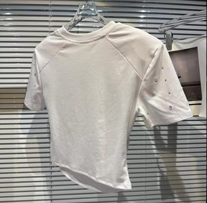 <b>Rhinestone</b> Dot Pattern Woven Denim Regular Fit Casual O-Neck Summer T-Shirts Women's Black Short Sleeve <b>Crop</b> <b>Top</b> T Shirts - Product Image 4