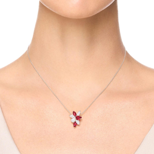 Flower Pendant <b>Necklace</b> Women's 925 Silver Rhodium Plated <b>Ruby</b> Marquise Cut Diamond Box Chain Luxury Jewelry - Product Image 3
