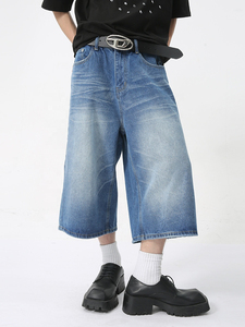 Men's Blue Washed Denim Bermuda <b>Shorts</b> Mid Rise Button Fly Casual Style 100% Cotton Woven Fabric - Product Image 2