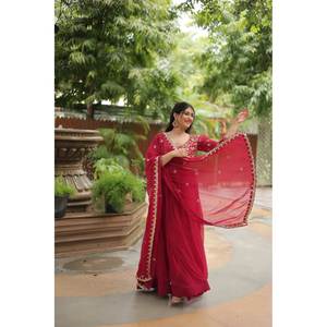 Robe trapèze artisanale à imprimé floral avec broderie de sequins, taille XL, en mousseline, pour soirée, taille naturelle - Product Image 4