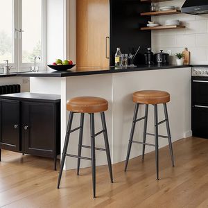 Counter Height <b>Bar</b> <b>Stools</b> Set of 2, Modern <b>Backless</b> Round Seat <b>Stools</b>, Metal Frame, 24.8-Inch Tall for Kitchen Island Home <b>Bars</b> - Product Image 1