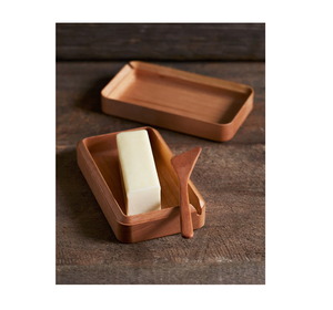 Élégante boîte à beurre en bois d'acacia avec couvercle et couteau à beurre, boîte à beurre rectangulaire en bois, couleur unie, artisanale - Product Image 1