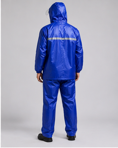 Traje Impermeable Azul para Hombre, Chaqueta y Pantalones de Poliéster con Costuras Selladas, Manga Larga, Logotipo Personalizado en la Parte Delantera, para Todas las Estaciones - Product Image 2