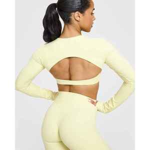 Women's Adults Light <b>Yellow</b> Seamless <b>Crop</b> <b>Top</b> Breathable Eco-Friendly Four-Way Stretch Spandex/Polyester Activewear for All - Product Image 5