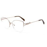 Montures optiques métalliques demi-cerclées œil de chat pour femmes, légères, avec charnières à ressort et embouts de branches en acétate, vente en gros, fabricant de logos personnalisés