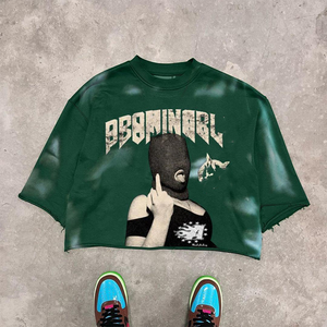 เสื้อยืดลายกราฟิกแบบสั้นเปิดไหล่คอกลมทรงหลวมโอเวอร์ไซส์ฟอกสีบ็อกซี่เสื้อยืด300จีเอสเอ็ม - Product Image 1