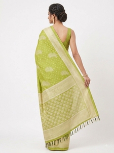 Sari en soie verte à pois blancs, motifs de feuilles, imprimé numérique, tenue de mariage indienne traditionnelle pour femme, longueur au sol, service OEM - Product Image 2