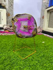 Reloj de cristal natural con números romanos, marco dorado, reloj de mesa de piedra de forma libre, decoración para el hogar, pulido. - Product Image 2