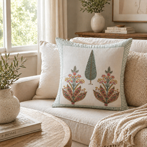 Hand <b>Block</b> Duck Cotton Cushion Cover Botanical Floral Decorative Sofa Pillow Cover for Living Room Home Decor - Product Image 4