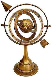 Sphère armillaire en laiton antique avec flèche de sundial, astrolabe nautique maritime, globe gravé - Product Image 4