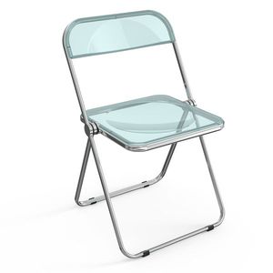 2pcs Blue Transparent Foldable Patio Plastic Folding Chairs - Product Image 1