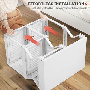 Armadio Portatile Bianco con Asta Appendiabiti e Porte Magnetiche, Organizzatore Pieghevole per Vestiti con 3 Scomparti - Product Image 5