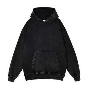 Sudadera con Capucha Negra Extra Grande para Hombre, Color Sólido, Informal, con Bolsillo, para Otoño, Felpa Francesa, Algodón - Product Image 1
