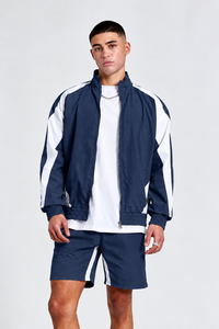 <b>Men's</b> Navy Blue White Color Block Windbreaker <b>Jacket</b> Matching <b>Short</b> Set Lightweight Sportswear Tracksuit <b>Men</b> Casual Outdoor Set - Product Image 3