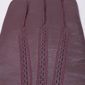 Womens Burgundy Sheepskin Thermal Handmade Glove Dark Green Trim Soft Winter Full Finger Elegant Driving Gloves Warm Lined - Product Image 2