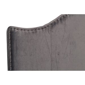 Letto Matrimoniale Moderno Tradizionale in Legno Massello con Testiera Imbottita in Velluto Grigio e Finitura a Chiodi, 1 Pannello - Product Image 3