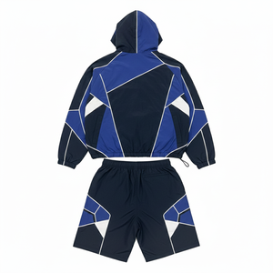<b>Men's</b> Hooded Tracksuit Set Geometric Pattern Blue Navy 100% Nylon Knee Length Lightweight Quick Dry <b>Summer</b> Casual Sportswear - Product Image 4