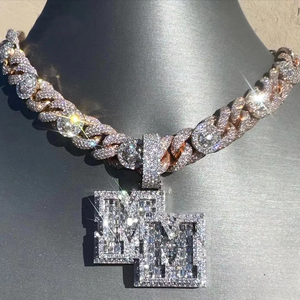 Pendentif Lettre Personnalisé avec Chaîne Cubaine Sertie de Diamants, Argent 925, Effet Moissanite, Collier Hip Hop, Cadeau pour Lui - Product Image 1