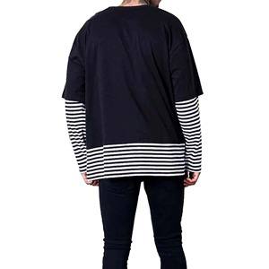 เสื้อยืดแขนยาวทรงปกติสำหรับผู้ชาย แต่งขอบตัดกัน ผ้าฝ้ายถัก สไตล์สตรีท คอกลม พิมพ์ลายสองชั้น กันยับ - Product Image 4