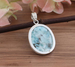 Pendentif en pierre précieuse Larimar naturelle vintage, argent sterling 925 plaqué platine, bijoux faits à la main, bleu océan - Product Image 3