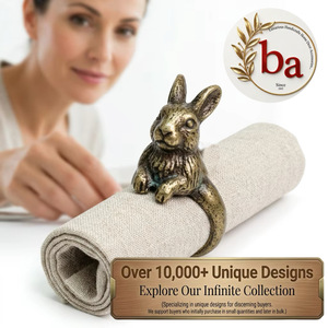 Anneau de serviette en fer motif lapin vintage classique H Model Beads Art 4,5 cm – Durable, écologique, pour décoration de table de mariage et accessoire de fête - Product Image 1