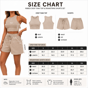 Ensemble décontracté 2 pièces pour femme en polyester/coton tricoté, avec débardeur court côtelé et short à cordon de serrage, idéal pour l'été - Product Image 6