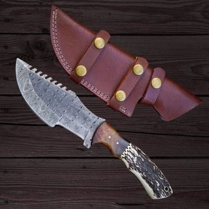 Couteau de chasse droit en acier Damas de qualité industrielle, fait main sur mesure, avec manche en corne, 10 pouces, pointe tombante, pour le camping - Product Image 6