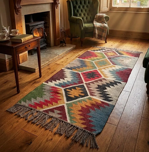 Geometric Colorful Boho Kilim <b>Runner</b> Carpet Handwoven Tribal <b>Rug</b> Rustic Farmhouse Entryway Hallway Home Floor Decor - Product Image 1