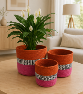 Eco Friendly Striped Jute Woven 1 Layer Storage Basket Clothing Organizer <b>Bin</b> Rope Hamper 10-<b>20L</b> Capacity Multifunction Living - Product Image 2